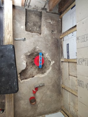New Shower Pan Liner - We Took out the old leaking shower pan and installed a new drain, preslope and pan liner. New Shower Pan Liner - We Took out the old leaking shower pan and installed a new drain, preslope and pan liner.