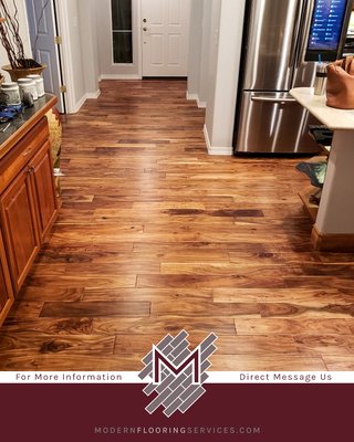 Acacia Solid Hardwood Flooring Installation - The customer wanted to renovate their house and have us install beautiful new flooring for them. We removed the existing hardwood flooring. We located uneven areas and sanded the plywood subfloor to make it level. After prepping the floor we installed moisture barrier underlayment. We proceeded with installing extremely durable Acacia hardwood flooring. The stunning look of Acacia flooring gives a beautiful natural look to the home.
Contact us today! And schedule a free in-home assessment and have us bring your vision for your flooring into reality! Acacia Solid Hardwood Flooring Installation - The customer wanted to renovate their house and have us install beautiful new flooring for them. We removed the existing hardwood flooring. We located uneven areas and sanded the plywood subfloor to make it level. After prepping the floor we installed moisture barrier underlayment. We proceeded with installing extremely durable Acacia hardwood flooring. The stunning look of Acacia flooring gives a beautiful natural look to the home.
Contact us today! And schedule a free in-home assessment and have us bring your vision for your flooring into reality!