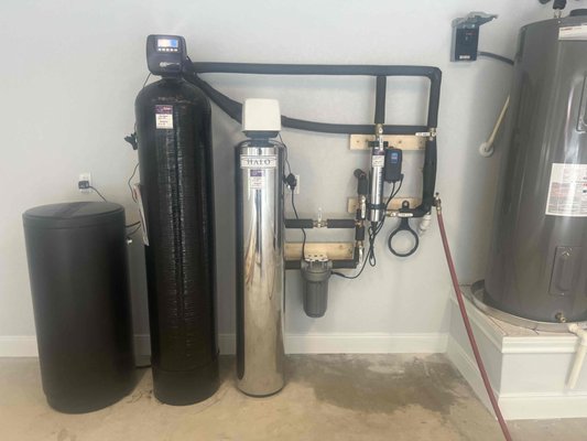 Halo Water Softener - We installed this Halo water treatment system for this customer who wanted a solution to get rid of the impurities from their well water. HALO filtration systems are effective at reducing chlorine and chloramines and other chlorination by-products. We removed the old system and installed this new unit, replaced all fittings and installed an emergency shut off valve as a quicker solution to turning off the water to your home than at the meter. Halo Water Softener - We installed this Halo water treatment system for this customer who wanted a solution to get rid of the impurities from their well water. HALO filtration systems are effective at reducing chlorine and chloramines and other chlorination by-products. We removed the old system and installed this new unit, replaced all fittings and installed an emergency shut off valve as a quicker solution to turning off the water to your home than at the meter.
