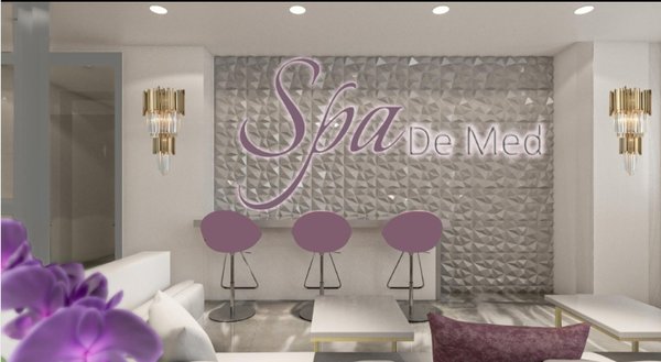 Spa De Med – Beverly Hills, CA - Luxury med spa interior design and renovation featuring a modern reception area, custom finishes, decorative wall features, upscale lighting, and polished treatment and lounge spaces.