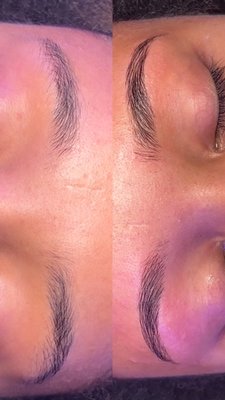 BROW Laminations Before Vs. After - These are some BEFORE vs AFTER pictures from BROW services! Wake up, brush you brows , and your good to go! 😍 
Combos available for lamination and waxing!