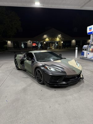 Corvette C8 - Fully Custom Vinyl Wrap Camo Wrapped done by hand tool 5 days to complete with a full disassembly of the vehicle Corvette C8 - Fully Custom Vinyl Wrap Camo Wrapped done by hand tool 5 days to complete with a full disassembly of the vehicle