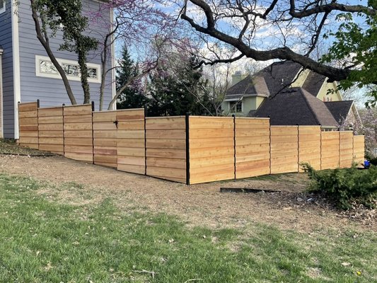 Custom design. Board on board horizontal with steel posts. - Stunning design. This was a fun project. Custom design. Board on board horizontal with steel posts. - Stunning design. This was a fun project.