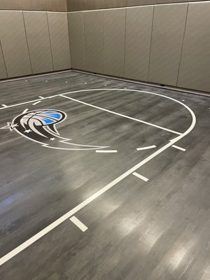 Basketball court, game lines and logo - Customer hired us to paint new game lines and logo Basketball court, game lines and logo - Customer hired us to paint new game lines and logo