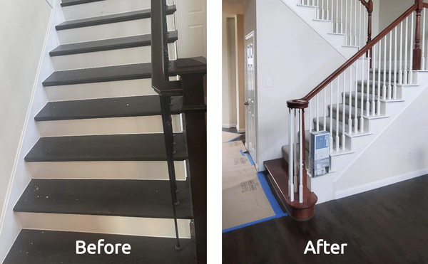 Drab to Warm Staircase Makeover - Dark staircase turned warm Drab to Warm Staircase Makeover - Dark staircase turned warm