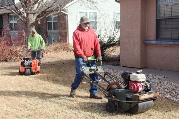 Spring Aerating - Aerating serves two purpose: first, the holes it punches in the lawn allows water to percolate to the roots more easily; and second, it allows oxygen to get down to the roots for better growth.  CSU recommends aerating twice every year - spring and fall.  Most customers, however, choose  only the spring aeration.