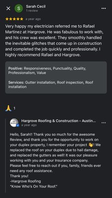 Reviews From Customers, I have worked with in the past. - Here’s a polished version of your message:
“These reviews come from some of the amazing homeowners we’ve had the pleasure of working with in the past. While we have many more reviews, we wanted to highlight these recent ones to show the quality of roofing services we strive to provide. We hope they give you confidence in choosing us for your roofing needs, so you too can enjoy the same exceptional care and results!” Reviews From Customers, I have worked with in the past. - Here’s a polished version of your message:
“These reviews come from some of the amazing homeowners we’ve had the pleasure of working with in the past. While we have many more reviews, we wanted to highlight these recent ones to show the quality of roofing services we strive to provide. We hope they give you confidence in choosing us for your roofing needs, so you too can enjoy the same exceptional care and results!”