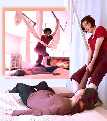 Deep Stretch Ashi-Thai Massage - Healing practice that carries you through a sequence of gentle stretches combined with deep compression. This rhythmic pressure referred to as “elephant walking” soothes your nerves while deeply releasing your muscles and fascia. It integrates well with Aerial Ashiatsu. Thai Massage leaves your body loose and noticeably more flexible just after one session.
It can be done more traditionally on the mat if you choose. Your front, sides and back will get thoroughly stretched, pressed and compressed during Thai Massage session. Thai Massage spends times on every body part, slowly walking up all the way to your crown and back down again.
60 Min $110 | 90 Min $155 | 120 Min $189 Deep Stretch Ashi-Thai Massage - Healing practice that carries you through a sequence of gentle stretches combined with deep compression. This rhythmic pressure referred to as “elephant walking” soothes your nerves while deeply releasing your muscles and fascia. It integrates well with Aerial Ashiatsu. Thai Massage leaves your body loose and noticeably more flexible just after one session.
It can be done more traditionally on the mat if you choose. Your front, sides and back will get thoroughly stretched, pressed and compressed during Thai Massage session. Thai Massage spends times on every body part, slowly walking up all the way to your crown and back down again.
60 Min $110 | 90 Min $155 | 120 Min $189