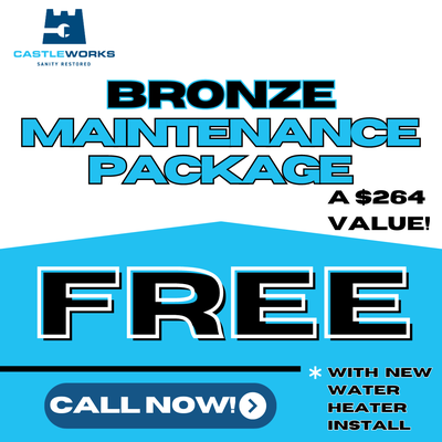 Free Maintenance Package - We will provide a system flush, install a new temperature pressure safety relief valve, perform a gas leak inspection and perform a venting inspection. This will reduce calcium build up which will prolong your tank’s life and performance! Recommended annually by all manufactures. Free Maintenance Package - We will provide a system flush, install a new temperature pressure safety relief valve, perform a gas leak inspection and perform a venting inspection. This will reduce calcium build up which will prolong your tank’s life and performance! Recommended annually by all manufactures.