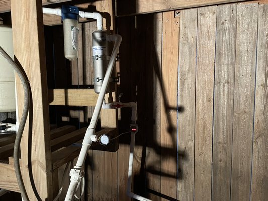 Well water sand filter - This sand filter with blowoff was installed on a well pump to help keep the sand from reaching the house, along with a house filter to help support it in case anything was to happen with sand filter. Well water sand filter - This sand filter with blowoff was installed on a well pump to help keep the sand from reaching the house, along with a house filter to help support it in case anything was to happen with sand filter.