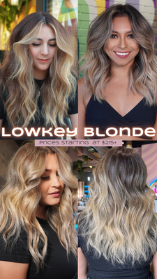 Lowkey Blonde - Low-key blonde is a foilayage service that brings in all of the techniques, such as teasylights, balayage, babylights + highlights to give you the perfect blend between being blonde & being dimensional. This sometimes can require multiple sessions depending on the shade of blonde you’re wanting, or can also be achieved in one session depending on the circumstances! This service is ideal for our dimensional queens that want to be lighter but don’t want the high maintenance. Lowkey Blonde - Low-key blonde is a foilayage service that brings in all of the techniques, such as teasylights, balayage, babylights + highlights to give you the perfect blend between being blonde & being dimensional. This sometimes can require multiple sessions depending on the shade of blonde you’re wanting, or can also be achieved in one session depending on the circumstances! This service is ideal for our dimensional queens that want to be lighter but don’t want the high maintenance.