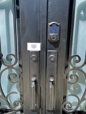 High-security electronic keyboard lock - Installation of a new high-security electronic keyboard lock on a heavy metal door. High-security electronic keyboard lock - Installation of a new high-security electronic keyboard lock on a heavy metal door.