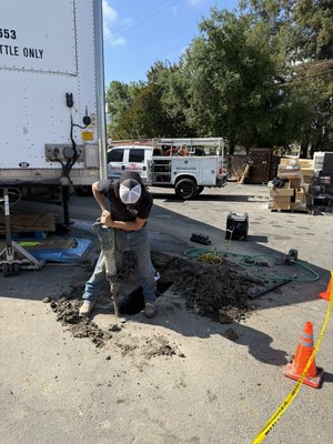 Leak detection and water main repair in the city of Ojai - This major water main break repair was made in the city of Ojai vons shopping center. Started with a Leak Detection to Pinpoint area of leak, then proceeded to jackhammer excavate and make proper repairs Leak detection and water main repair in the city of Ojai - This major water main break repair was made in the city of Ojai vons shopping center. Started with a Leak Detection to Pinpoint area of leak, then proceeded to jackhammer excavate and make proper repairs