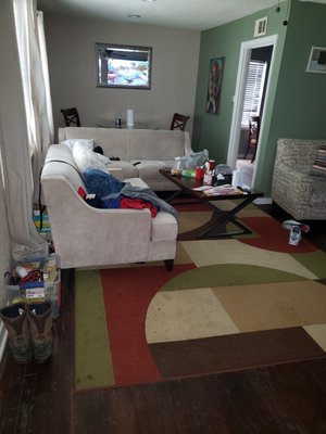 Carpet clean and regular cleaning - this living room was in need of a good cleaning but really was focusing on the rug which was Terrible from the dogs peed on it Terrible from the dogs peed on it Carpet clean and regular cleaning - this living room was in need of a good cleaning but really was focusing on the rug which was Terrible from the dogs peed on it Terrible from the dogs peed on it