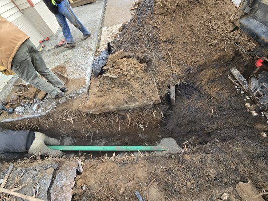 water main - Sewer main old damaged pipe crushed by tree roots 
and replacement of lead water pipe with copper.
