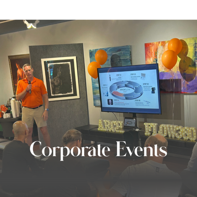 Corporate Events - These photos capture Bella Fine Art during live corporate events, showcasing how seamlessly the gallery elevates professional gatherings. From networking mixers and client receptions to company celebrations and team-building events, Bella provides a sophisticated, contemporary atmosphere that makes every moment feel upscale and memorable. The vibrant artwork, clean gallery layout, and warm lighting create an engaging backdrop that encourages conversation and connection, while the flexible floor plan adapts to presentations, catered experiences, or open-flow mingling. These images demonstrate why businesses choose Bella Fine Art when they want an event space that impresses colleagues, clients, and VIP guests alike. Corporate Events - These photos capture Bella Fine Art during live corporate events, showcasing how seamlessly the gallery elevates professional gatherings. From networking mixers and client receptions to company celebrations and team-building events, Bella provides a sophisticated, contemporary atmosphere that makes every moment feel upscale and memorable. The vibrant artwork, clean gallery layout, and warm lighting create an engaging backdrop that encourages conversation and connection, while the flexible floor plan adapts to presentations, catered experiences, or open-flow mingling. These images demonstrate why businesses choose Bella Fine Art when they want an event space that impresses colleagues, clients, and VIP guests alike.