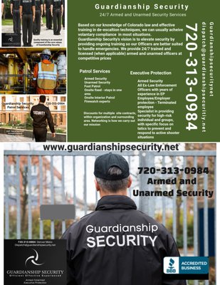 Guardianship Security Services - Armed/Unarmed Security Services.
Executive Protection
Foot Patrol