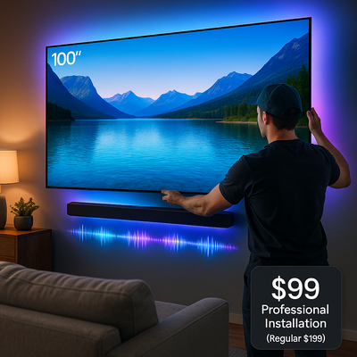Tv Mounting - Customer needed several 85 and 100 inch tvs installed. We installed them and hit all wiring making this system sound and look amazing.