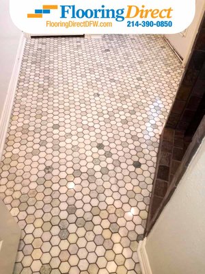 Bathroom Remodel in Dallas - New flooring can really make an impact on a room! Take a look at these stunning tiles Flooring Direct's team of skilled craftsmen installed in a Dallas, Texas residence. Begin your own journey to new floors with a no obligation Shop-at-Home appointment including FREE estimate & measuring.
