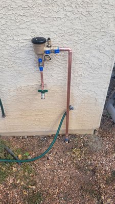 Pressure Vacuum Breaker Replacement - This PVB replacement came with all new copper fittings and pipe from the house to the ground, we replaced the existing PVC pipe to the ground with copper piping for durability, and finished it off with a durable quarter-turn hosebib. Complete with a 2 year part and labor warranty. Pressure Vacuum Breaker Replacement - This PVB replacement came with all new copper fittings and pipe from the house to the ground, we replaced the existing PVC pipe to the ground with copper piping for durability, and finished it off with a durable quarter-turn hosebib. Complete with a 2 year part and labor warranty.