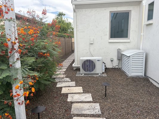 Dual head  mini split - This was removing a central air from a Casita and installing a dual zone mini split with two wall heads with external line sets covered in line set covers ￼