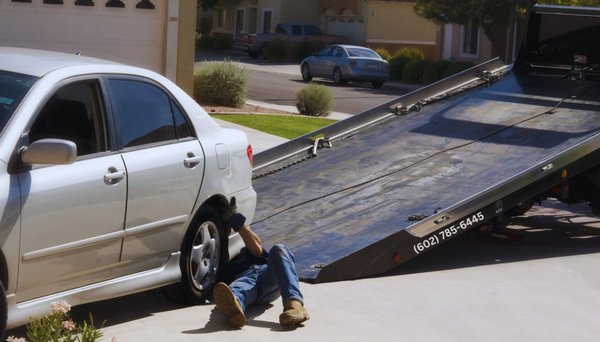 Broken Down Car - It was a hot summer day in Peoria, AZ. We got a call from a young woman, who had been on her way to work when her car suddenly started to sputter and lose power right when she pulled out of her driveway.
She remembered seeing our A+ Towing tow trucks drive by her at some point in the past. She quickly pulled out her phone and gave us a call. Our dispatcher was understanding of her situation as it was very hot outside, and assured her that a tow truck would be on its way as soon as possible.
Our tow truck arrived on scene within 20 minutes and the driver offered her cold water. The driver asked some questions to make sure the car can be started, or put in natural safely. The car was safely hooked and strapped. The car was delivered to the nearest mechanic safely and professionally. Broken Down Car - It was a hot summer day in Peoria, AZ. We got a call from a young woman, who had been on her way to work when her car suddenly started to sputter and lose power right when she pulled out of her driveway.
She remembered seeing our A+ Towing tow trucks drive by her at some point in the past. She quickly pulled out her phone and gave us a call. Our dispatcher was understanding of her situation as it was very hot outside, and assured her that a tow truck would be on its way as soon as possible.
Our tow truck arrived on scene within 20 minutes and the driver offered her cold water. The driver asked some questions to make sure the car can be started, or put in natural safely. The car was safely hooked and strapped. The car was delivered to the nearest mechanic safely and professionally.