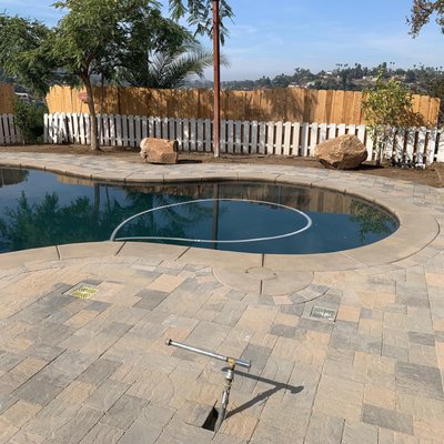 Paver Projects - We were working on setting and designing a floor with pavers, while our other crew was on palm tree duty today! We are thankful to our loyal customers! Much more to come!  Contact us for more information!