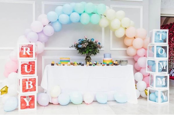 Baby Shower - This is a 10ft Archway with Macaroon Balloon Colors & Letter Blocks for Baby Shower Baby Shower - This is a 10ft Archway with Macaroon Balloon Colors & Letter Blocks for Baby Shower