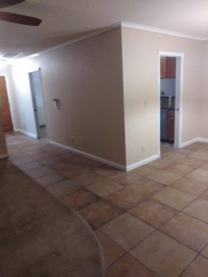 Interior Painting and Deep Cleaning - This was a 3,000 sq. ft. Board and Care Home. There was a lot of damage to the walls and crown molding trim. I repaired and textured the walls, filled large holes with spackle and textured those areas as well. Then, I painted all of the rooms in the house. I also did a deep cleaning here after the painting was done. The interior of this home looks brand new now.