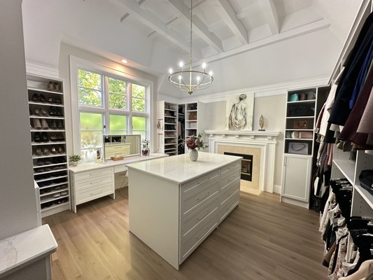 Custom Walk-In Closet – Waterloo Region Home - This custom walk-in closet was designed and installed by Space Age Shelving & Design, a family-owned closet company proudly serving the Waterloo Region since 1987.
Our client in Waterloo was looking for a clean, modern closet with a mix of double hanging, drawer storage, and open shelving for everyday accessibility. We designed this system using our Canadian-made melamine cabinetry, manufactured in Ontario, and backed by a lifetime warranty.
Features of this custom closet include:
• Double and long hanging sections for maximum storage
• Soft-close, full extension drawers with modern shaker-style fronts
• Adjustable shelving for flexibility over time
• Large Island Center piece
• Make-up vanity with drawers on either side
• Durable, easy-to-clean white melamine finish
We provide custom closet solutions in Waterloo, Cambridge, Kitchener, Guelph, and surrounding areas, offering free in-home consultations and fully personalized designs.
If you’re looking for a custom closet company in Waterloo Region, we’d be happy to help bring your space to life. Custom Walk-In Closet – Waterloo Region Home - This custom walk-in closet was designed and installed by Space Age Shelving & Design, a family-owned closet company proudly serving the Waterloo Region since 1987.
Our client in Waterloo was looking for a clean, modern closet with a mix of double hanging, drawer storage, and open shelving for everyday accessibility. We designed this system using our Canadian-made melamine cabinetry, manufactured in Ontario, and backed by a lifetime warranty.
Features of this custom closet include:
• Double and long hanging sections for maximum storage
• Soft-close, full extension drawers with modern shaker-style fronts
• Adjustable shelving for flexibility over time
• Large Island Center piece
• Make-up vanity with drawers on either side
• Durable, easy-to-clean white melamine finish
We provide custom closet solutions in Waterloo, Cambridge, Kitchener, Guelph, and surrounding areas, offering free in-home consultations and fully personalized designs.
If you’re looking for a custom closet company in Waterloo Region, we’d be happy to help bring your space to life.