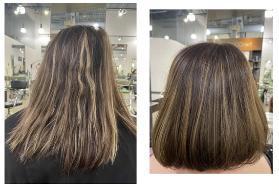 Before & After: Beautiful Hair Transformation - Client came to Evergreen Beauty Lounge looking for a fresh new look. Her hair was long and weighed down, with minimal shape. We discussed her lifestyle and goals, and decided on a long layered haircut to add volume and movement.
After a relaxing shampoo and conditioning treatment, our skilled stylist carefully crafted layers throughout hair, removing weight and creating a more dynamic shape. The result is a stunning, versatile haircut that compliments features and can be styled in various ways. Before & After: Beautiful Hair Transformation - Client came to Evergreen Beauty Lounge looking for a fresh new look. Her hair was long and weighed down, with minimal shape. We discussed her lifestyle and goals, and decided on a long layered haircut to add volume and movement.
After a relaxing shampoo and conditioning treatment, our skilled stylist carefully crafted layers throughout hair, removing weight and creating a more dynamic shape. The result is a stunning, versatile haircut that compliments features and can be styled in various ways.