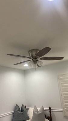 Ceiling fans - Professional installation of ceiling fans to improve air circulation, reduce energy costs, and enhance room comfort. Includes secure mounting to fan-rated boxes, proper wiring to code, and testing for smooth operation and balance. Options available for remote or wall switch control, with or without integrated lighting.