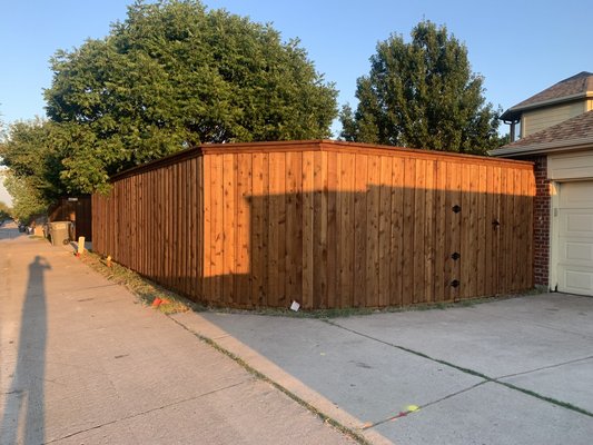 8ft cedar board on board with cap and trim - We installed a 8 ft cedar board on board privacy fence with cap and trim 8ft cedar board on board with cap and trim - We installed a 8 ft cedar board on board privacy fence with cap and trim