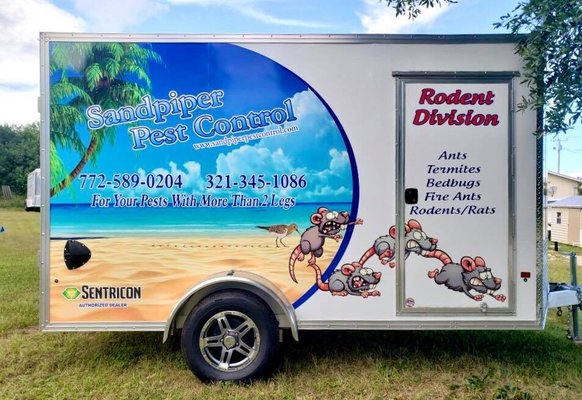 Rodent elimination and exclusion - A view of Sandpiper Pest Control’s rodent division trailer. We offer rodent elimination and exclusion for both residential and commercial properties. Rodent elimination and exclusion - A view of Sandpiper Pest Control’s rodent division trailer. We offer rodent elimination and exclusion for both residential and commercial properties.