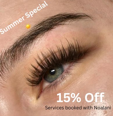 Summer Special ✨ - 15% off services booked with Noalani for new and existing clients. Only valid for initial appointment, not valid for fills.