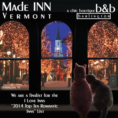 Reviews: of our 'Extra-Small Luxury Hotel'; a 'True' Vermont Historic Fun Full-Service Downtown Burlington Bed and Breakfast - Review: 5-Star Review: “This is probably the 4th or 5th weekend stay at the Made INN Vermont B&B. It always meets our expectations; even during the Covid years…In fact we love it…casual, stylishly fun, relaxed, casual, generous, yummy food, extra-small and private, gorgeous Victorian, hot-tub, back tree lined sitting patios, Widow’w Walk with incredible views to the lake, the mountains, above Burlington’s roof-top, and sunsets…amazing!  Food is Amazing, our our Dog runs up the stairs to the front door each time….just so loves this INN!” --Karen

________________________

Another Review: 5-Star Review from TripAdvisor
mmcardamom wrote a review Jun 2023

Great bed and breakfast in Burlington!
Really wonderful b&b, loved all the vintage, quirky decor and record players, the bedding is super comfortable and the breakfasts are fantastic! Everything is made to order! Location is perfect, within a 10-15 min walk of all the shops and restaurants. Linda is such a vibrant force and has the absolute most perfect, spot on restaurant recs! Would absolutely stay here again!
___________________

Another 5-Star Review/TripADvisor: 
Michele M wrote a review Feb 2024
1 contribution3 helpful votes
A highly recommended experience!
My husband and I absolutely loved our experience at Made Inn Vermont! We wished we could’ve stayed for more than one night. Linda is warm and generous, and is there to help enhance your stay in Burlington (thanks to her we got into a lovely pizzeria for dîner). The Inn itself is beautifully cared for; its gorgeous dark wood exudes character and history. This is not just a place to stay—it’s an experience, and one I highly recommend. Many thanks, Linda.

_____________________________
Another 5-Star Review/TripAdvisor: Dog-friendly luxury retreat in Burlington
If you're looking for a centrally-located B&B that is stylish, inviting and truly dog friendly, this is your one-in-a-million spot. Linda is a fantastic host who can answer all your questions about where to eat and provide helpful tips/ information about the area. The house is tons of fun, beautifully decorated, and well-provisioned. The bedrooms are exquisitely comfortable. We're having a blast -- stay here!  --SusieDC

Answer from Made INN Vermont B&B to Susie's Review:  Oh! Suzanne,

*Oh, Susanna
Don't you cry for me
For I come from Alabama
With my banjo on my knee…’

Please give that 'Greek Goddess' fur-pup of yours a belly-rub from us. And, yes, shout it out to all the DOG-LOVERS …. WE LOVE DOGS and we want more to stay with us. We are delighted we were able to book you (three) in for this holiday weekend; it’s so much fun to have dog-play time @ the INN. Call me and get your return ‘thank-you’ discount stay rate. Your 'Athena' is a true sweetheart! ---Linda in Liberal Land
___________________________________________

We think of the INN as “Downton Abbey” meets “Uptown Funk,” and Mockingbird Lane hybridized with Madison Avenue. We’ve heard it described as “chic,” “boutique,” “eclectic,” “luxurious,” even “quirky.” We’ll also mention “affordable”, because everything is included, making a stay at our Small Luxury Burlington Hotel and absolutely exceptional Hospitality Deal! We eagerly await your visit and your comments.

“A budget-friendly (all-inclusive) boutique B&B with an independent edge. We will definitely stay here again.” ------excerpt from one of our guest reviews.

Hope to see you at our "Top Rated" Non-Traditional Historic B&B— one with attitude, charm, funk & pizzaz! If you are looking for fun— really why stay anywhere else?

If you need Zen—absolutely stay somewhere else, please! Offering an urban-retreat in historic Victorian architecture—(an interactive, charming, attentive, delicious & sensual getaway! ) Pet & Child Friendly, as well.

MADE INN VERMONT BED & BREAKFAST [bed-n-brek-fuh st]; noun.
An urban, chic, artisanal, intimate Victorian mansion that pairs well with localvore fare, award-winning IPAs, all-inclusive amenities, and located minutes from Lake Champlain and the heart of Burlington.
Synonyms: Nothing compare

_________________Come to our Inn and come out of---your Shell ___________

~~~Washington Post: Made INN Vermont is:"Where to Stay!” (2016) ~~~
~~~~~~ NYTIMES Travel & Leisure: “New Breed of Hip Inns” (2015)~~~~~
”Top 10 Style Icon:— "INNS with CUTTING EDGE DESIGN. B&B.com. (2015)
~~~~ Editor’s Choice: “Best New B&B” by Yankee Magazine. (2015)~~~~
~~~~“Top 10 Romantic Bed & Breakfast” by IloveInns.com. (2014) ~~~~
~~~~“Top Five Vermont Winter Hotels” by The Huffington Post. (2012)~~~~
~“Top 10 Winter Destination” by Travel & Table for Chase Sapphire. (2012)~
. . . . . . . . . & most recently: 2016 FIDO'S FAVORITE AWARD WINNER!
We Love our Dogs!!!