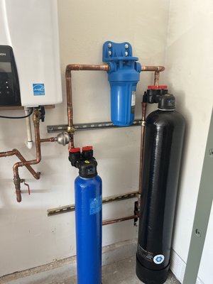 Whole House Filtration - This whole house 3 Stage Filtration System was installed to eliminate all the impurities the city gives us in the water making it safe to drink, shower & cook with. We provided the client with a Carbon Filter, Pre Filter & Softener System providing you and your home the ultimate protection! Whole House Filtration - This whole house 3 Stage Filtration System was installed to eliminate all the impurities the city gives us in the water making it safe to drink, shower & cook with. We provided the client with a Carbon Filter, Pre Filter & Softener System providing you and your home the ultimate protection!