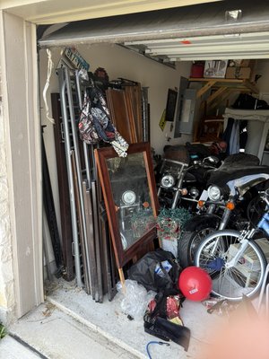 Garage clean out - The client needed to haul away old furniture accumulating from moving due to military relocation. So we helped this veteran regain his garage space. Garage clean out - The client needed to haul away old furniture accumulating from moving due to military relocation. So we helped this veteran regain his garage space.
