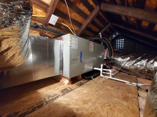 New installation 5-tons central system. - This project was done in the city of LA, new central system- heat pump. 5-tons capacity, new duct system.