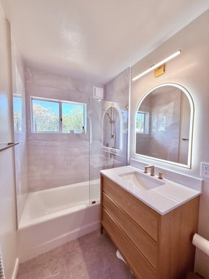 Full Bathroom Remodeling - Full bathroom remodeling🌟
- New bathtub installation
- Brand new plumbing, drains and valves replacement 
- Walls demo, new walls, insulation, waterproofing 
- Big format tile installation
- Floor reinforcement and big format tiling
- Walls repair, texture, and paint
- Smart toilet installation
- New outlets for vanity and smart toilet
- Vanity, sink and faucet 
- Fixtures and mirrors hanging
- Towel bars hanging