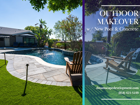 Large Outdoor Makeover - Transform your backyard with a new pool, spa, water features, and concrete. Create an inviting and low-maintenance outdoor haven.