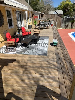 For a client in East Hill community. Who ended up becoming a good friend of mine! - Beautiful repaint ! From yellow to salmon rose!! And the deck! Omg that blue against the salmon! Perfect!