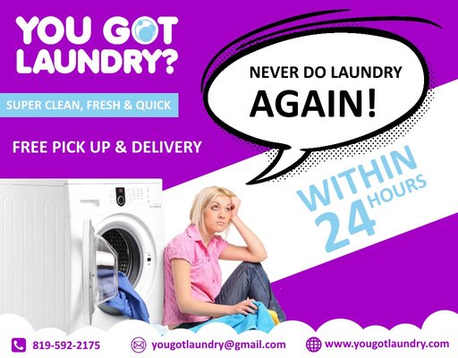 YOU GOT LAUNDRY? - Wash & Fold in the Ottawa and Gatineau area. Offering FREE pick up and delivery. YOU GOT LAUNDRY? - Wash & Fold in the Ottawa and Gatineau area. Offering FREE pick up and delivery.