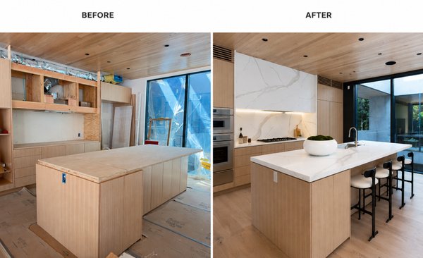 Modern Porcelain Kitchen Transformation. - Before & after custom kitchen transformation featuring premium porcelain surfaces, custom cabinetry, and a clean modern luxury design.