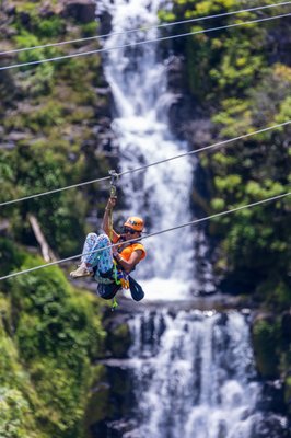 Zipline - Gather your group, don your helmets, and follow our tour guides into the picturesque Hawaiian rainforest. You will zip across valley gulches and over meandering rivers, even getting the chance to walk along a swinging suspension bridge with your family! As the tour continues, the ziplines get bigger. The longer the zipline, the faster you go! Race your friends side-by-side to see who flies the fastest.
The tour finale includes the largest zipline of all – a half-mile zip with stunning aerial views of the famous Kamaʻeʻe Falls. This waterfall zipline is unforgettable with its Jurassic 300-foot gorge, multi-faceted 250-foot waterfall, and awesome views from the mountain to sea.
“Talk story” with our friendly tour guides and learn more about the Big Island during this exhilarating tour. Safety is paramount at Botanical World Adventures, and our guides are the best in the business and trained to rigorous standards. Zipline - Gather your group, don your helmets, and follow our tour guides into the picturesque Hawaiian rainforest. You will zip across valley gulches and over meandering rivers, even getting the chance to walk along a swinging suspension bridge with your family! As the tour continues, the ziplines get bigger. The longer the zipline, the faster you go! Race your friends side-by-side to see who flies the fastest.
The tour finale includes the largest zipline of all – a half-mile zip with stunning aerial views of the famous Kamaʻeʻe Falls. This waterfall zipline is unforgettable with its Jurassic 300-foot gorge, multi-faceted 250-foot waterfall, and awesome views from the mountain to sea.
“Talk story” with our friendly tour guides and learn more about the Big Island during this exhilarating tour. Safety is paramount at Botanical World Adventures, and our guides are the best in the business and trained to rigorous standards.