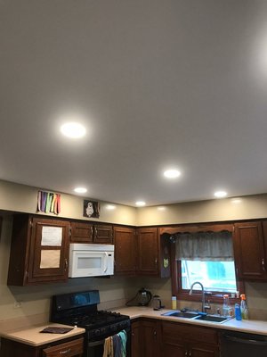 Kitchen lighting and ceiling repair - Home needed more lighting and the customer took advantage of the open ceiling to install new lighting Kitchen lighting and ceiling repair - Home needed more lighting and the customer took advantage of the open ceiling to install new lighting