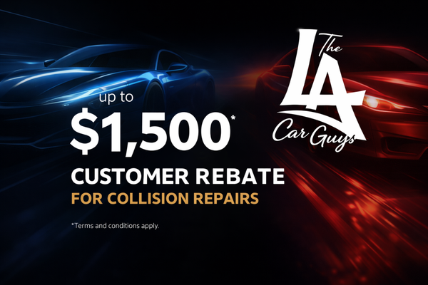 Up to $1,500 Customer Rebate - Take advantage of our customer rebate program and receive up to $1,500 back on eligible collision repairs. We work with all insurance companies and handle the repair process from start to finish to ensure your vehicle is restored safely and properly. Our goal is to deliver high-quality repairs while helping reduce your out-of-pocket costs. Contact us today to learn how to qualify. Up to $1,500 Customer Rebate - Take advantage of our customer rebate program and receive up to $1,500 back on eligible collision repairs. We work with all insurance companies and handle the repair process from start to finish to ensure your vehicle is restored safely and properly. Our goal is to deliver high-quality repairs while helping reduce your out-of-pocket costs. Contact us today to learn how to qualify.