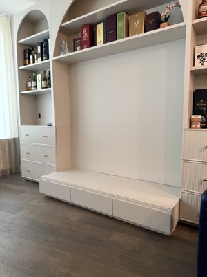 Forest Hills Project - For this project we created Ripple Fold Curtains for a dining room, you can also see the banquette area before and after. We have attached a picture of the seat cushion for the entrance of the apartment!