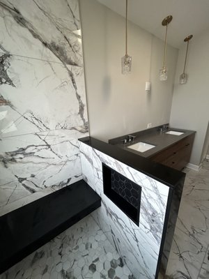 Master Bathroom Remodel - Fully renovated master bath with all new tiled walk-in shower, heated flooring, sauna installed, new lighting and vanity.