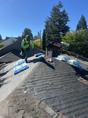 Roof replacement - A roof that was leaking and damaged property in the house Roof replacement - A roof that was leaking and damaged property in the house